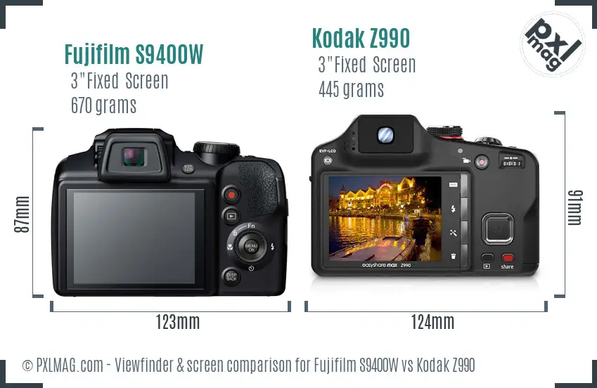 Fujifilm S9400W vs Kodak Z990 Screen and Viewfinder comparison