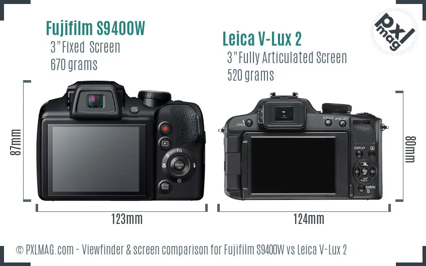 Fujifilm S9400W vs Leica V-Lux 2 Screen and Viewfinder comparison