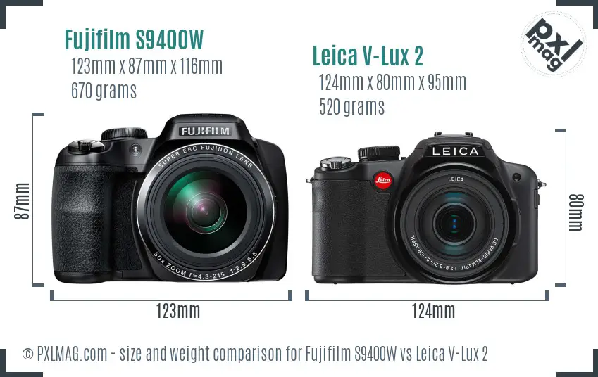 Fujifilm S9400W vs Leica V-Lux 2 size comparison Fujifilm S9400W vs Leica V-Lux 2 size comparison