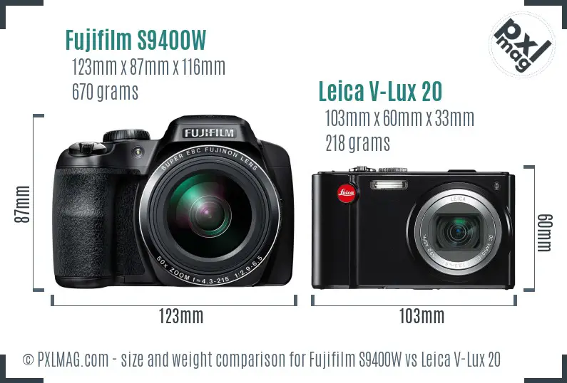 Fujifilm S9400W vs Leica V-Lux 20 size comparison