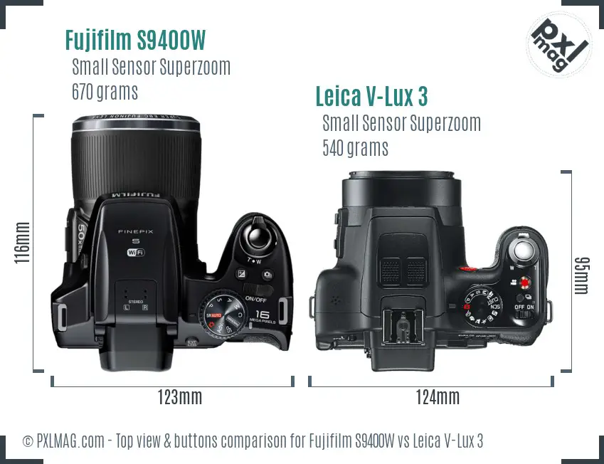 Fujifilm S9400W vs Leica V-Lux 3 top view buttons comparison