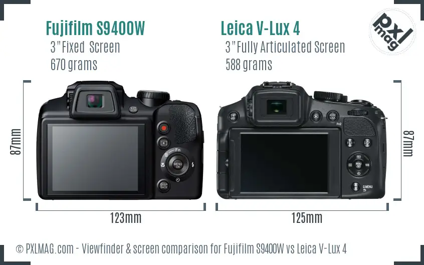Fujifilm S9400W vs Leica V-Lux 4 Screen and Viewfinder comparison