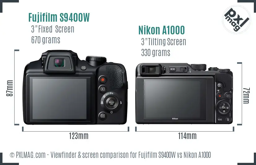 Fujifilm S9400W vs Nikon A1000 Screen and Viewfinder comparison