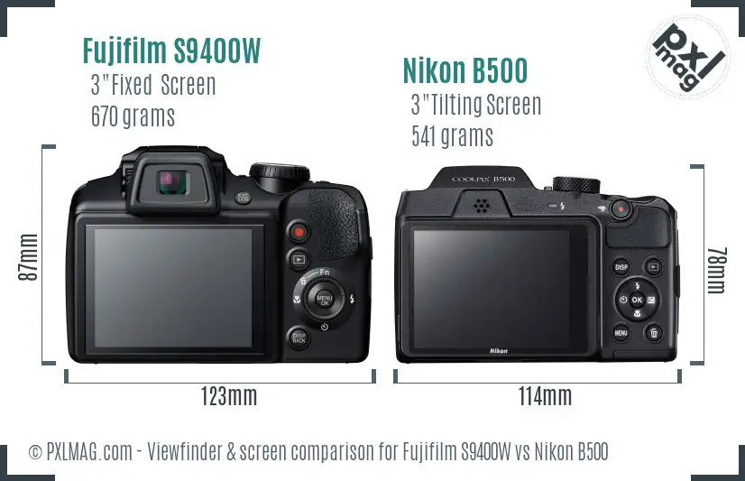 Fujifilm S9400W vs Nikon B500 Screen and Viewfinder comparison