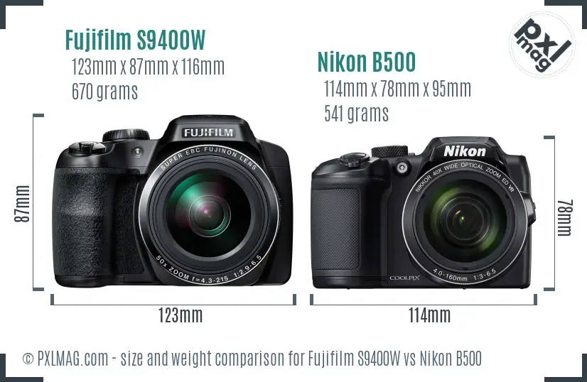 Fujifilm S9400W vs Nikon B500 size comparison