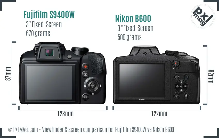 Fujifilm S9400W vs Nikon B600 Screen and Viewfinder comparison