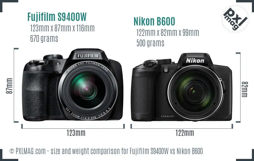 Fujifilm S9400W vs Nikon B600 size comparison