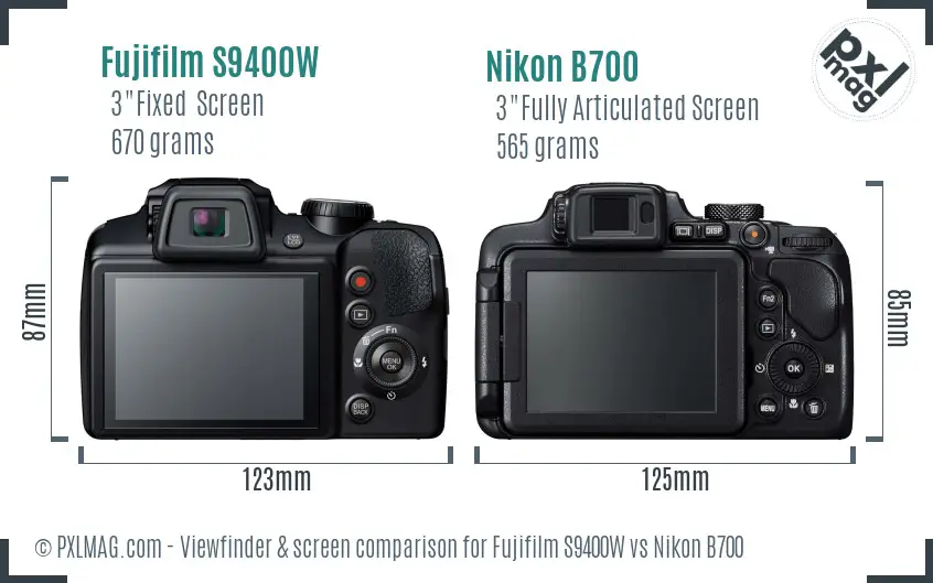Fujifilm S9400W vs Nikon B700 Screen and Viewfinder comparison