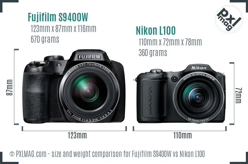 Fujifilm S9400W vs Nikon L100 size comparison
