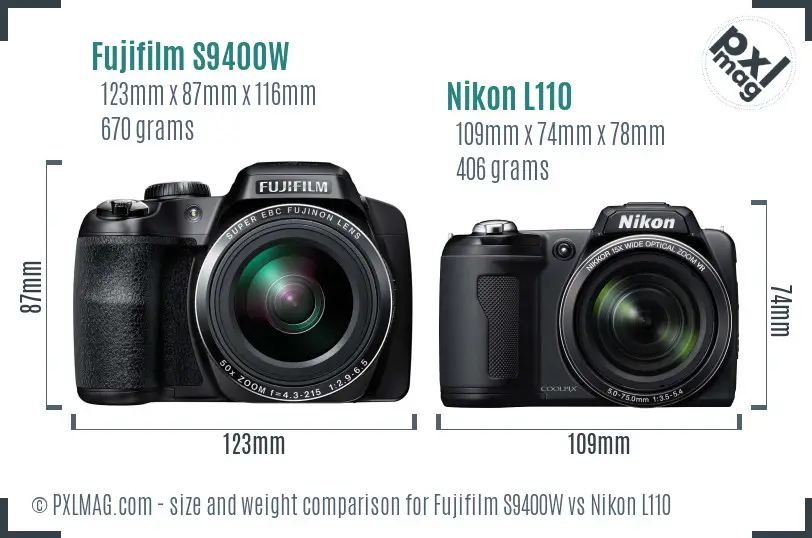 Fujifilm S9400W vs Nikon L110 size comparison