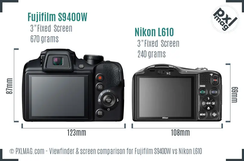Fujifilm S9400W vs Nikon L610 Screen and Viewfinder comparison