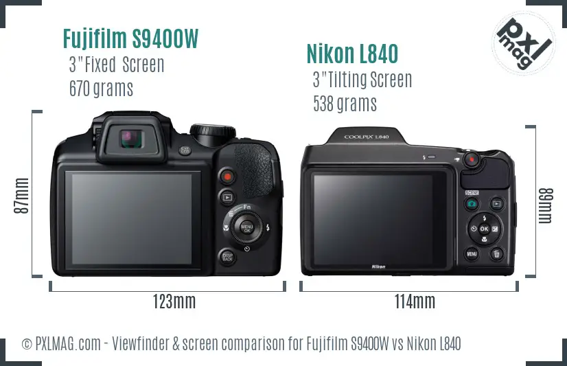 Fujifilm S9400W vs Nikon L840 Screen and Viewfinder comparison