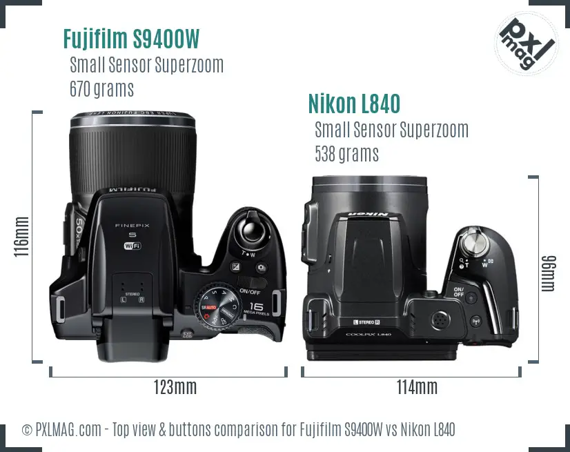 Fujifilm S9400W vs Nikon L840 top view buttons comparison
