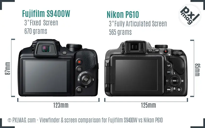 Fujifilm S9400W vs Nikon P610 Screen and Viewfinder comparison Fujifilm S9400W vs Nikon P610 Screen and Viewfinder comparison