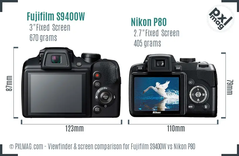 Fujifilm S9400W vs Nikon P80 Screen and Viewfinder comparison