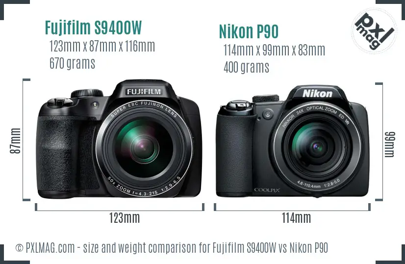 Fujifilm S9400W vs Nikon P90 size comparison