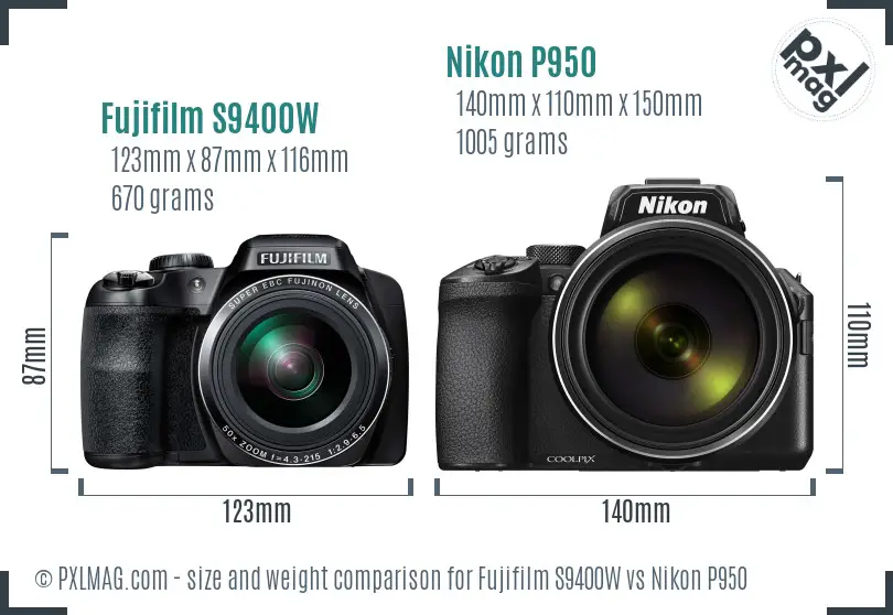 Fujifilm S9400W vs Nikon P950 size comparison