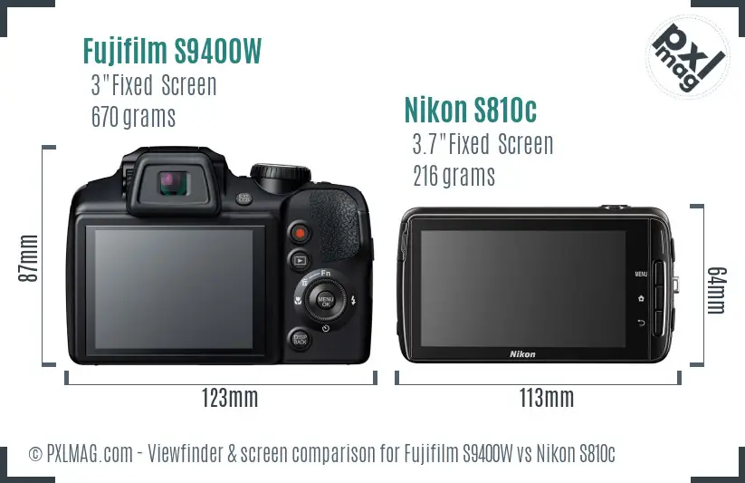 Fujifilm S9400W vs Nikon S810c Screen and Viewfinder comparison