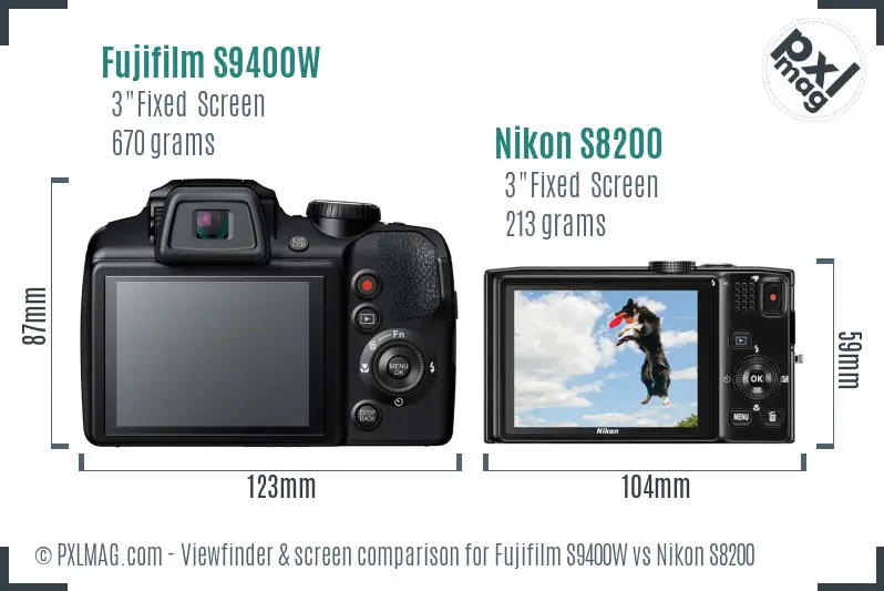 Fujifilm S9400W vs Nikon S8200 Screen and Viewfinder comparison