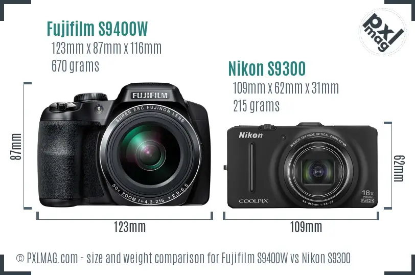 Fujifilm S9400W vs Nikon S9300 size comparison