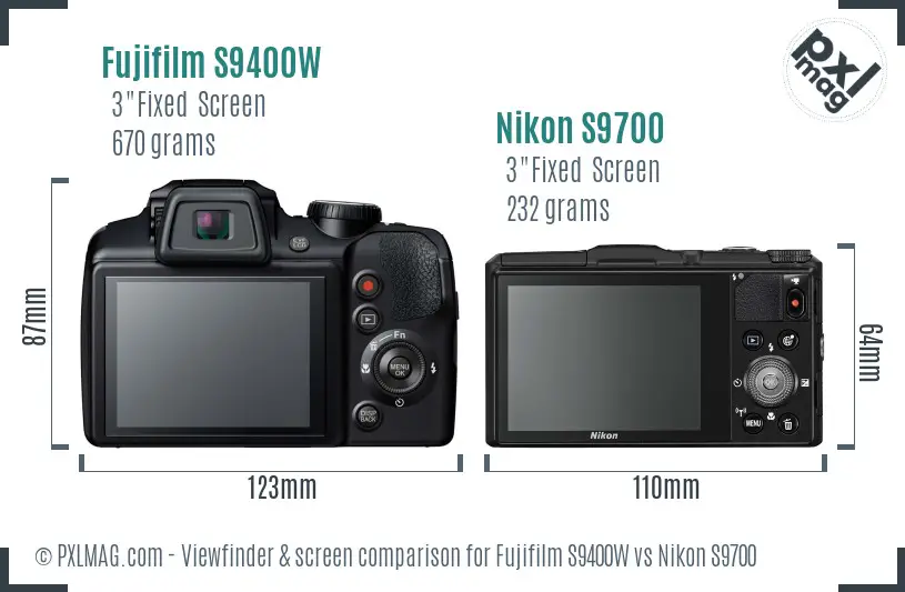 Fujifilm S9400W vs Nikon S9700 Screen and Viewfinder comparison