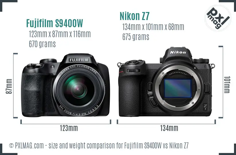 Fujifilm S9400W vs Nikon Z7 size comparison Fujifilm S9400W vs Nikon Z7 size comparison