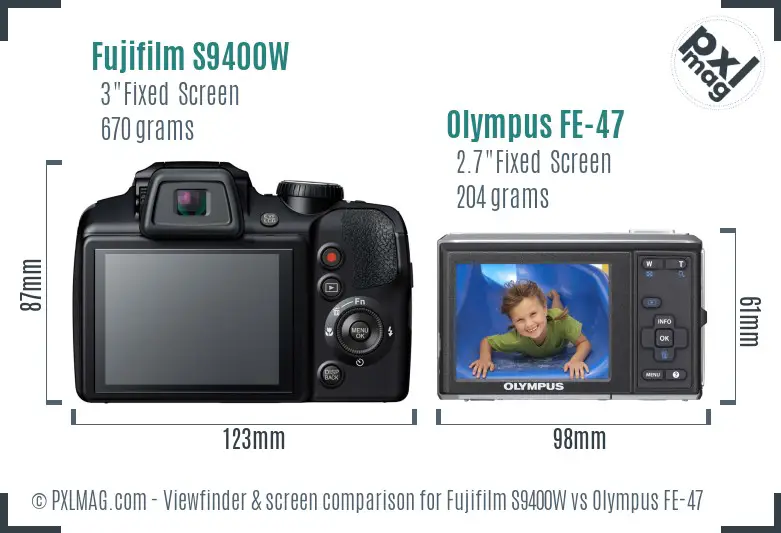 Fujifilm S9400W vs Olympus FE-47 Screen and Viewfinder comparison