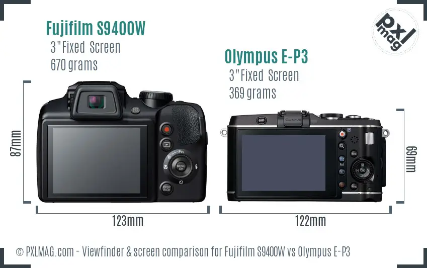 Fujifilm S9400W vs Olympus E-P3 Screen and Viewfinder comparison