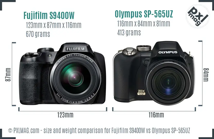 Fujifilm S9400W vs Olympus SP-565UZ size comparison