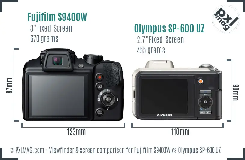 Fujifilm S9400W vs Olympus SP-600 UZ Screen and Viewfinder comparison Fujifilm S9400W vs Olympus SP-600 UZ Screen and Viewfinder comparison