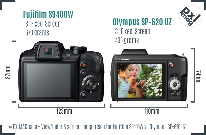 Fujifilm S9400W vs Olympus SP-620 UZ Screen and Viewfinder comparison