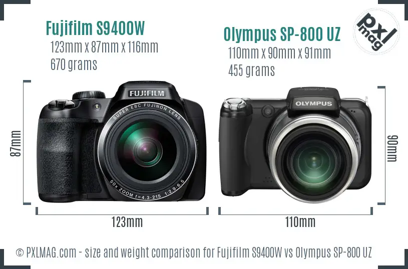 Fujifilm S9400W vs Olympus SP-800 UZ size comparison