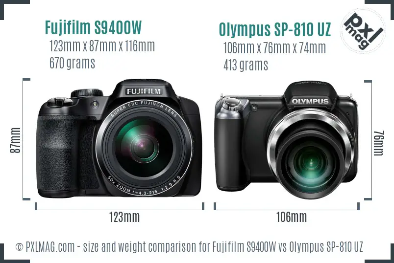 Fujifilm S9400W vs Olympus SP-810 UZ size comparison