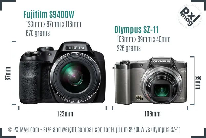 Fujifilm S9400W vs Olympus SZ-11 size comparison