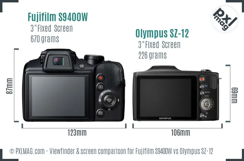 Fujifilm S9400W vs Olympus SZ-12 Screen and Viewfinder comparison Fujifilm S9400W vs Olympus SZ-12 Screen and Viewfinder comparison