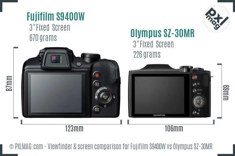 Fujifilm S9400W vs Olympus SZ-30MR Screen and Viewfinder comparison