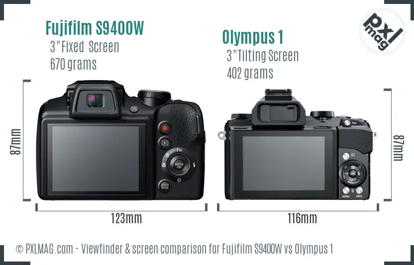 Fujifilm S9400W vs Olympus 1 Screen and Viewfinder comparison