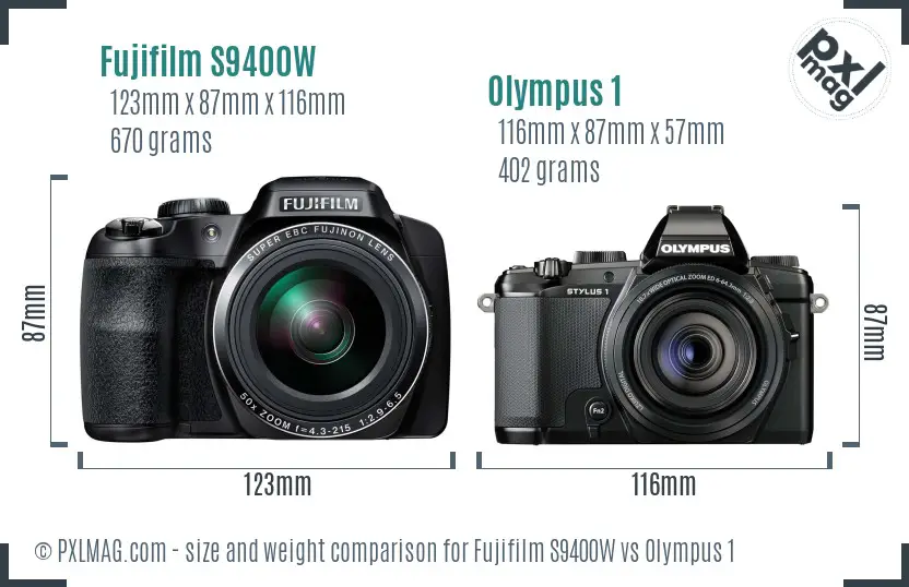 Fujifilm S9400W vs Olympus 1 size comparison