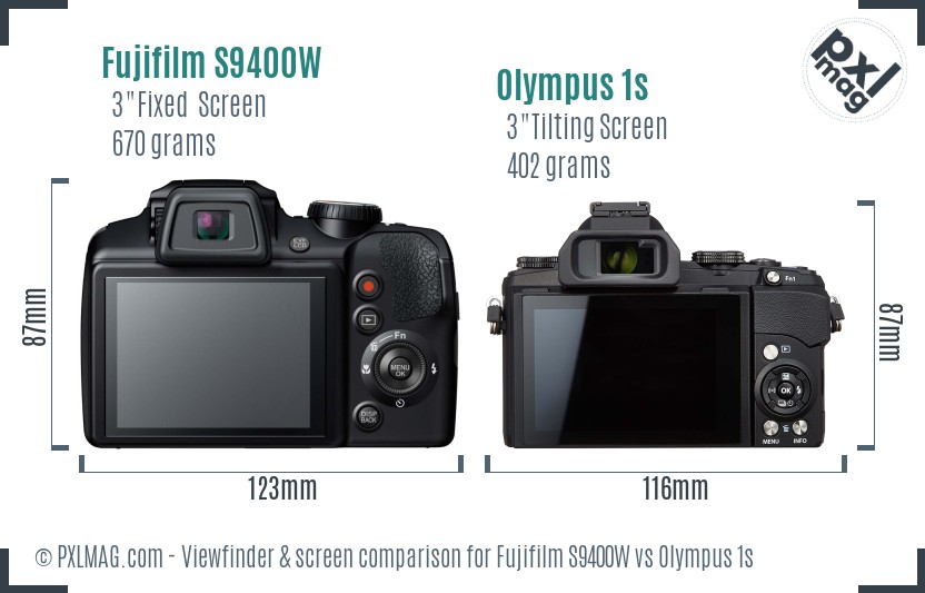 Fujifilm S9400W vs Olympus 1s Screen and Viewfinder comparison