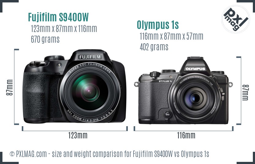 Fujifilm S9400W vs Olympus 1s size comparison
