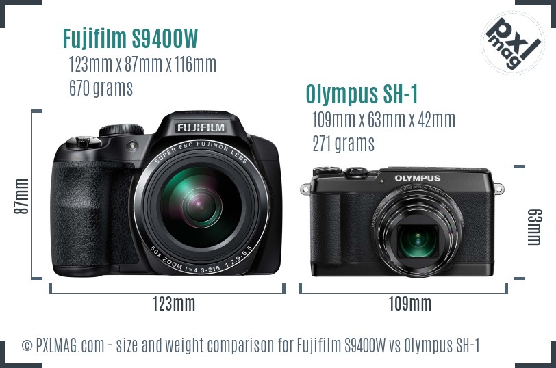 Fujifilm S9400W vs Olympus SH-1 size comparison