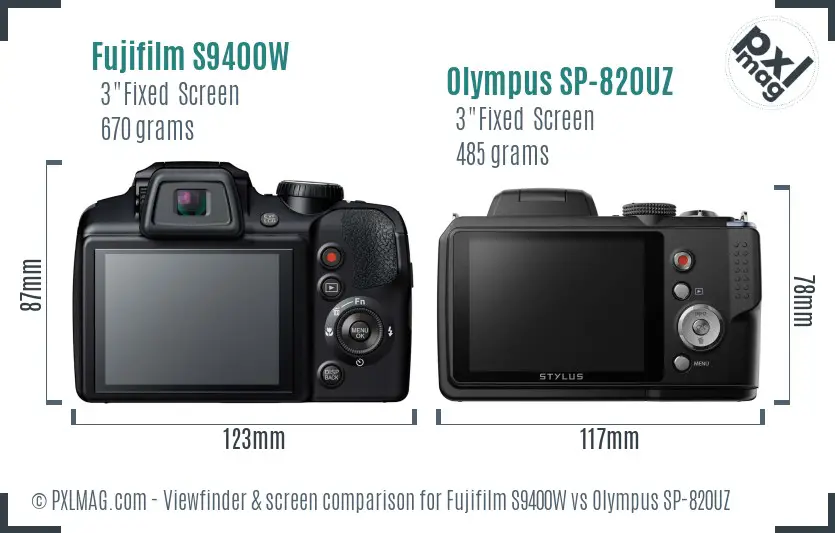 Fujifilm S9400W vs Olympus SP-820UZ Screen and Viewfinder comparison Fujifilm S9400W vs Olympus SP-820UZ Screen and Viewfinder comparison