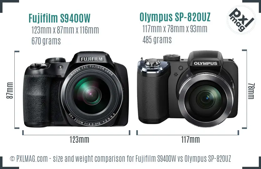 Fujifilm S9400W vs Olympus SP-820UZ size comparison Fujifilm S9400W vs Olympus SP-820UZ size comparison