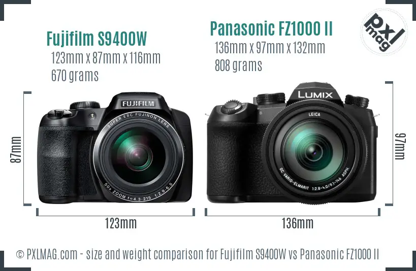 Fujifilm S9400W vs Panasonic FZ1000 II size comparison
