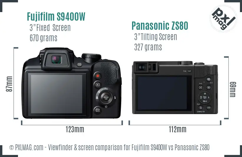 Fujifilm S9400W vs Panasonic ZS80 Screen and Viewfinder comparison