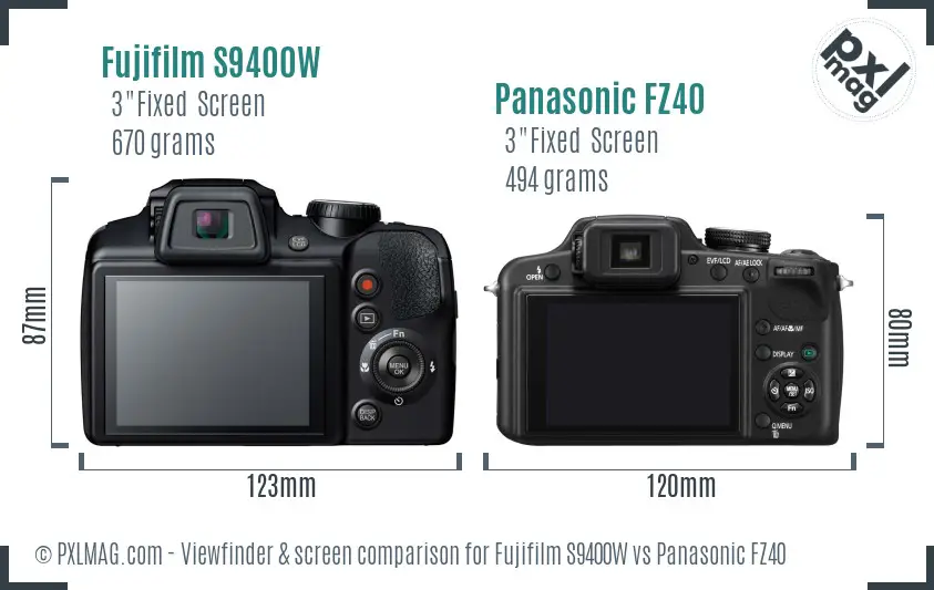 Fujifilm S9400W vs Panasonic FZ40 Screen and Viewfinder comparison