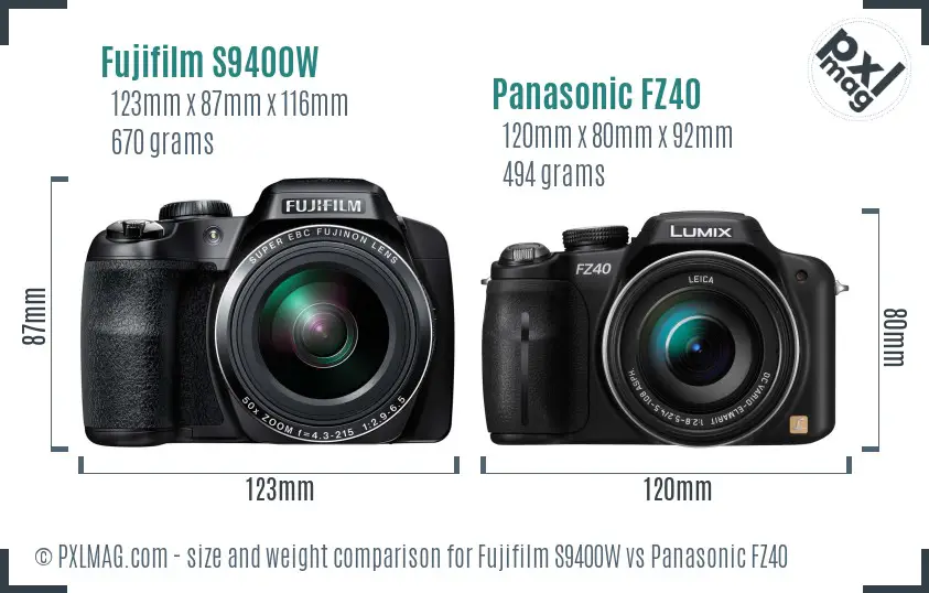 Fujifilm S9400W vs Panasonic FZ40 size comparison