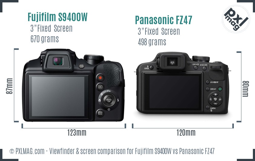 Fujifilm S9400W vs Panasonic FZ47 Screen and Viewfinder comparison