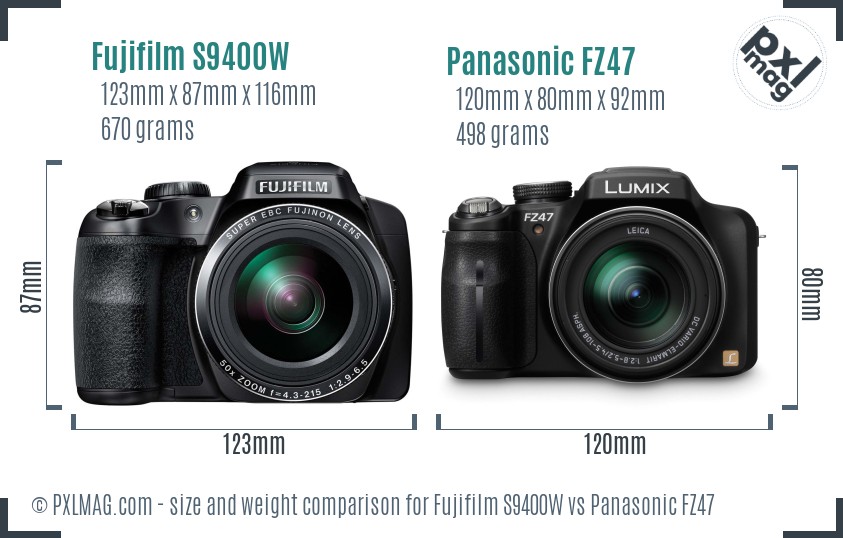 Fujifilm S9400W vs Panasonic FZ47 size comparison Fujifilm S9400W vs Panasonic FZ47 size comparison