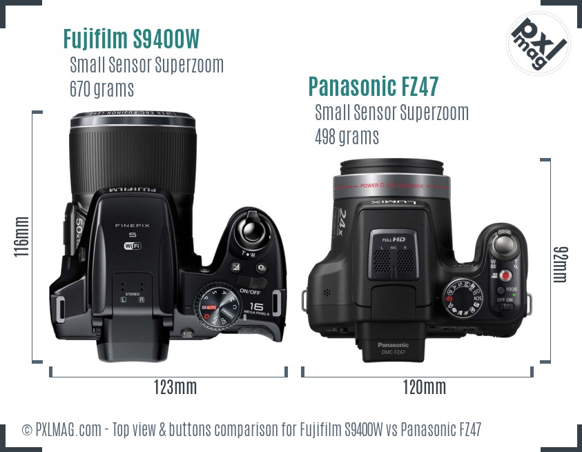 Fujifilm S9400W vs Panasonic FZ47 top view buttons comparison